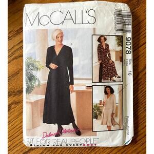 Vintage 1990s McCalls 9078 Sewing Pattern Med / Lg 16 Maxi Midi Dress COMPLETE